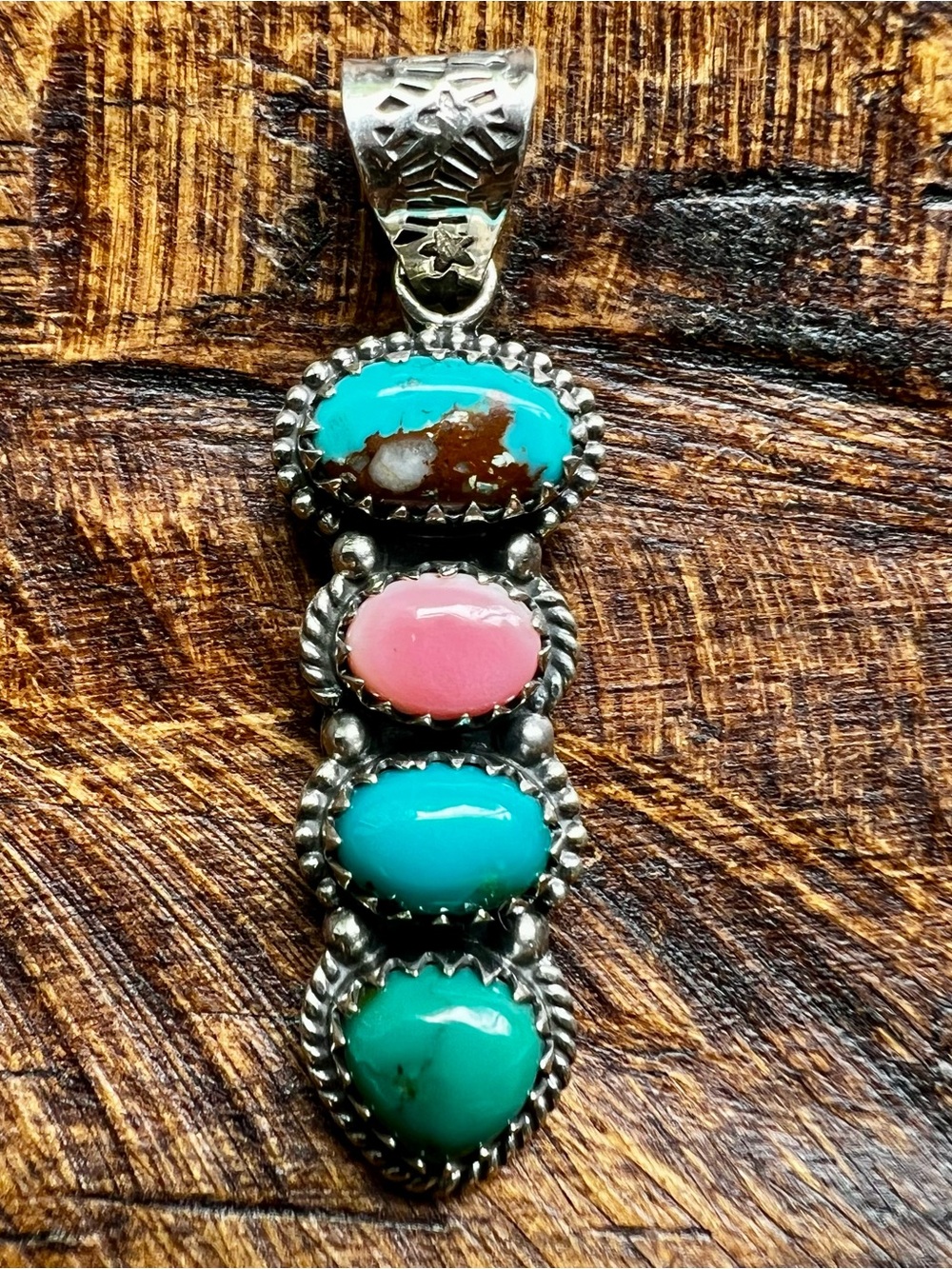 925 Sterling Silver Kingman Turquoise & Queen Conch Multi-Stone Pendant